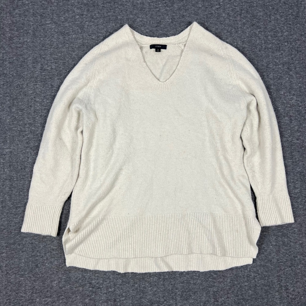 J.Crew V-Neck Sweater Women Size Small Cream Merino Wool Alpaca Blend Knit